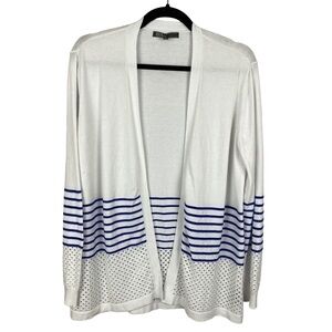 89th & Madison Open Front Rayon Blend Striped Cardigan Large White